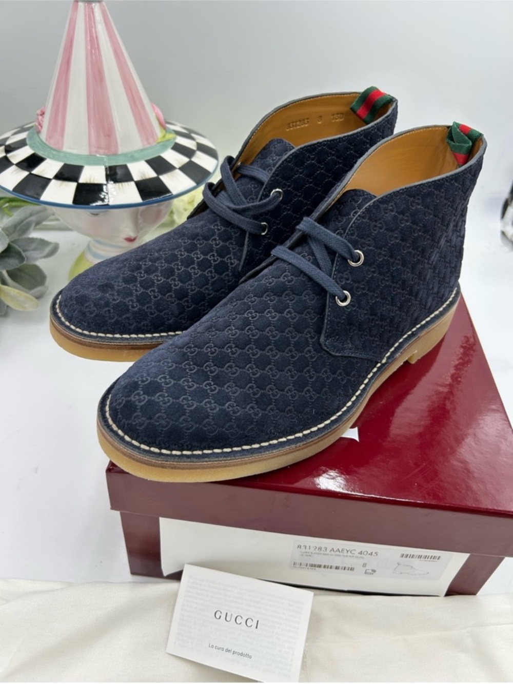 Gucci Navy MOREAU Suede GG Jacquard BOOTS . Size 8 fits 9. - Picture 9 of 9